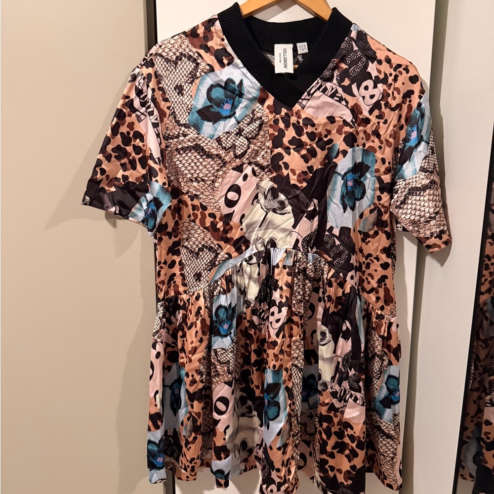Stylish Women’s Dress with Animal Print and Blue Accents
